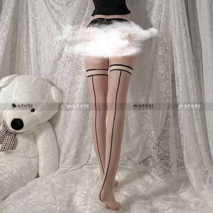 Very Sexy Transparent Seam Stockings With Black..