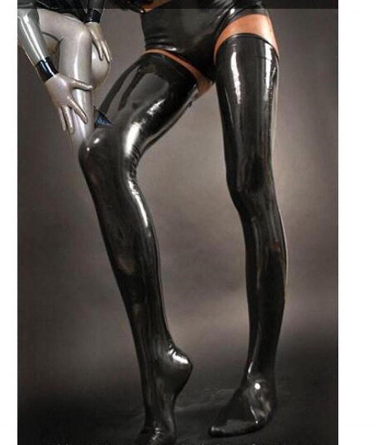Shiny Latex Stockings For Women / Sexy 100% Latex Stockings For Fetishist Erotic Role Play / Leather Effect Rubber Stockings Cosplay Bdsm