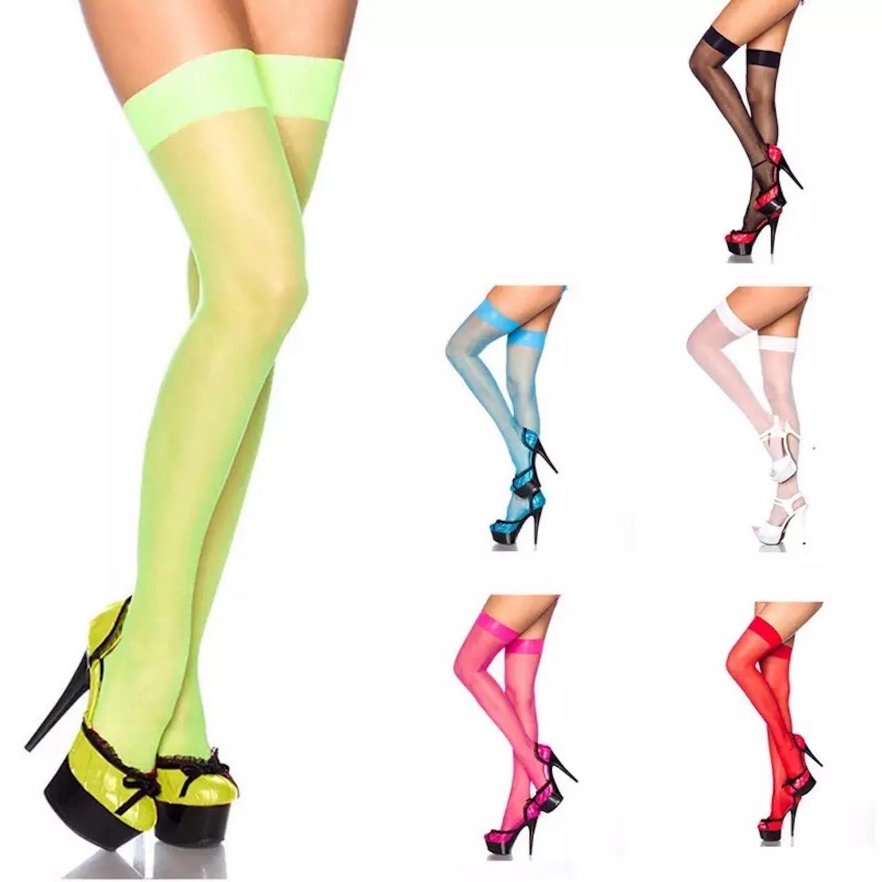 Nylon Stockings For Women Without Garter Belt / Sexy Multi Color Nylon Stockings / Green Red White And Black Stockings Flash Color / Evening