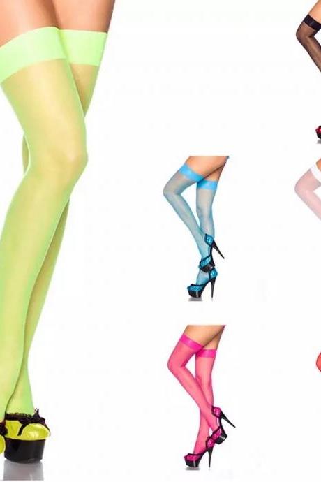 Nylon stockings for women without garter belt / Sexy multi color nylon stockings / Green Red White and Black stockings Flash color / Evening stockings